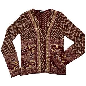 Vintage Burgundy & Mocha Brown Beaded Sequined Cardigan Medium knit sweater